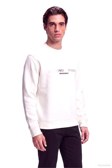 Emporio Armani Emporıo Armani Erkek Normal Kalıp Yuvarlak Yakalı Logo Detaylı Pamuklu Çift Jarse Kumaşlı Beyaz Sweatshirt EM007352 AF10013-M0497