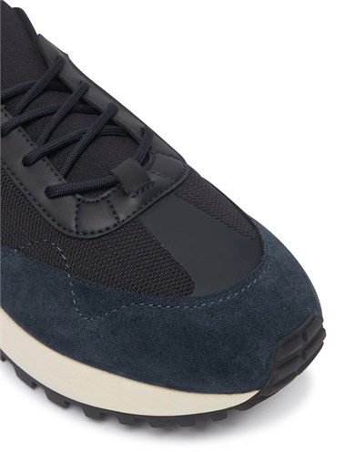 Emporıo Armani Erkek Örme ve Süet Detaylı Burunlu Kartal Logolu Yuvarlak Lacivert Sneaker EM003739 AF19724-MB562
