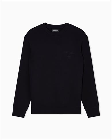 Emporıo Armani Erkek Rahat Çift Jarse Yuvarlak Yaka Logo İşlemeli Siyah Sweatshirt EM002906 AF10013-MC352