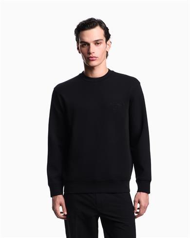Emporıo Armani Erkek Rahat Çift Jarse Yuvarlak Yaka Logo İşlemeli Siyah Sweatshirt EM002906 AF10013-MC352
