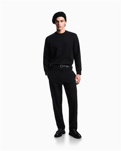 Emporıo Armani Erkek Rahat Çift Jarse Yuvarlak Yaka Logo İşlemeli Siyah Sweatshirt EM002906 AF10013-MC352