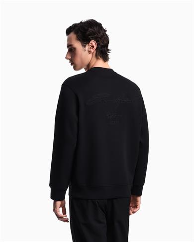 Emporıo Armani Erkek Rahat Çift Jarse Yuvarlak Yaka Logo İşlemeli Siyah Sweatshirt EM002906 AF10013-MC352