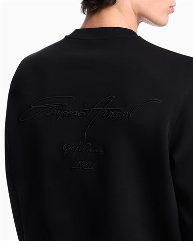 Emporıo Armani Erkek Rahat Çift Jarse Yuvarlak Yaka Logo İşlemeli Siyah Sweatshirt EM002906 AF10013-MC352