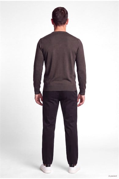 Emporıo Armani Erkek Regular Fit Pamuklu Bisiklet Yaka Uzun Kollu Kahverengi Kazak EM005803 AF25400-U6029