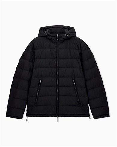 Emporıo Armani Erkek Regular Fit Çift Taraflı Kullanılabilen Kapüşonlu Baskılı Fermuarlı Şişme Siyah Mont EM006732 AF28007-FC043