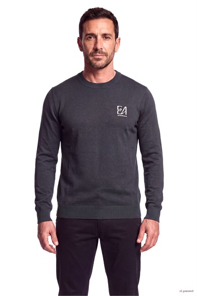 Emporıo Armani Erkek Regular Fit Yuvarlak Yakalı Logo Desenli Yün İçerikli Uzun Kollu Lacivert Kazak EM006456 AF27941-MB044