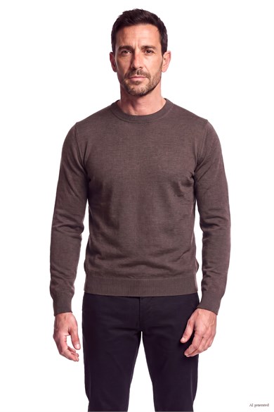 Emporıo Armani Erkek Regular Fit Pamuklu Bisiklet Yaka Uzun Kollu Kahverengi Kazak EM005803 AF25400-U6029