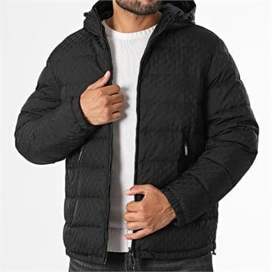 Emporıo Armani Erkek Regular Fit Çift Taraflı Kullanılabilen Kapüşonlu Baskılı Fermuarlı Şişme Siyah Mont EM006732 AF28007-FC043