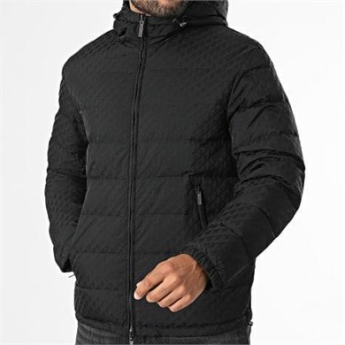 Emporıo Armani Erkek Regular Fit Çift Taraflı Kullanılabilen Kapüşonlu Baskılı Fermuarlı Şişme Siyah Mont EM006732 AF28007-FC043