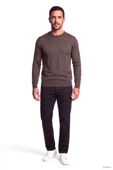 Emporıo Armani Erkek Regular Fit Pamuklu Bisiklet Yaka Uzun Kollu Kahverengi Kazak EM005803 AF25400-U6029