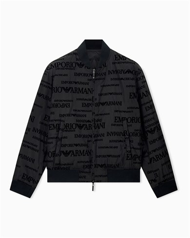 Emporıo Armani Erkek Regular Fit Monogram Desenli Fermuarlı Cepli Kaz Tüyü Dolgulu Bomber Siyah Ceket EM006731 AF19870-FC056