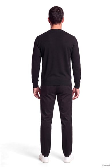 Emporıo Armani Erkek Regular Fit Yuvarlak Yakalı Logo Desenli Yün İçerikli Uzun Kollu Siyah Kazak EM006456 AF27941-FC113