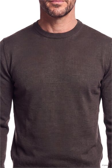 Emporıo Armani Erkek Regular Fit Pamuklu Bisiklet Yaka Uzun Kollu Kahverengi Kazak EM005803 AF25400-U6029