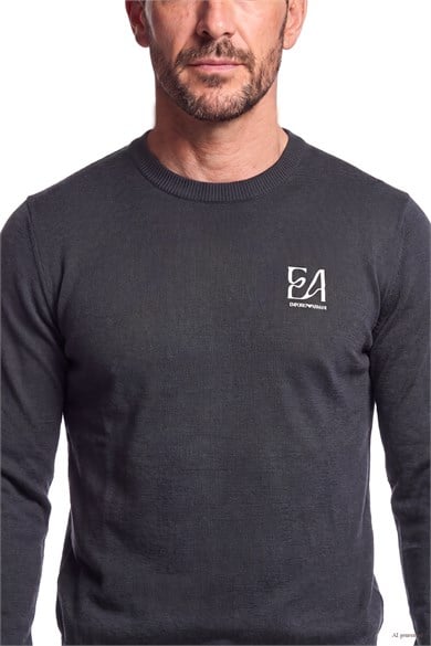 Emporıo Armani Erkek Regular Fit Yuvarlak Yakalı Logo Desenli Yün İçerikli Uzun Kollu Lacivert Kazak EM006456 AF27941-MB044