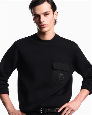 Emporıo Armani Erkek Regular Fit Yuvarlak Yakalı Cep Detaylı Uzun Kollu Siyah Sweatshirt EM002925 AF10013-UC001