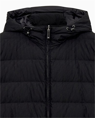 Emporıo Armani Erkek Regular Fit Çift Taraflı Kullanılabilen Kapüşonlu Baskılı Fermuarlı Şişme Siyah Mont EM006732 AF28007-FC043