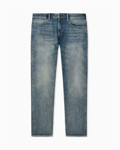 Emporıo Armani Erkek Slim Fit  Orta Bel Beş Cepli Esnek Logolu Yıkamalı Denim Mavi Jeans EM000121 AF29662-MB002