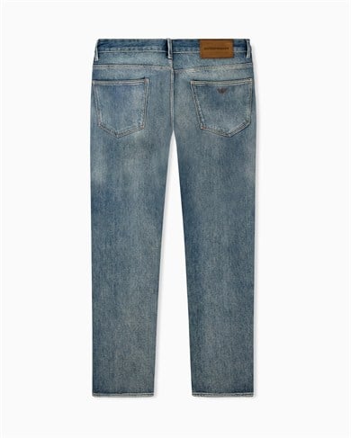 Emporıo Armani Erkek Slim Fit  Orta Bel Beş Cepli Esnek Logolu Yıkamalı Denim Mavi Jeans EM000121 AF29662-MB002