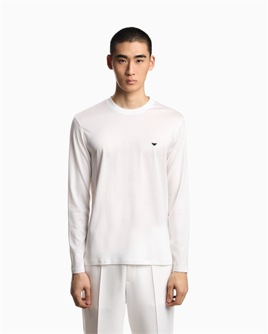 Emporıo Armani Erkek Slim Fit Bisiklet Yakalı Uzun Kollu Beyaz Sweatshirt EM004591 AF13747-U0003