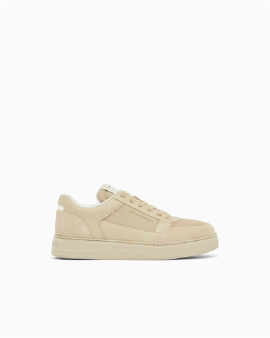 Emporıo Armani Erkek Süet Ve File Detaylar Bağcıklı Kauçuk Taban Bej Sneaker EM004836 AF24321-M1359