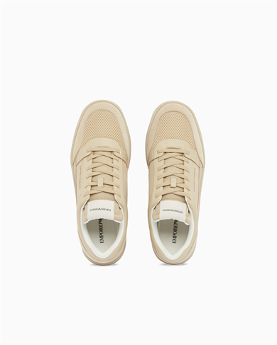 Emporıo Armani Erkek Süet Ve File Detaylar Bağcıklı Kauçuk Taban Bej Sneaker EM004836 AF24321-M1359