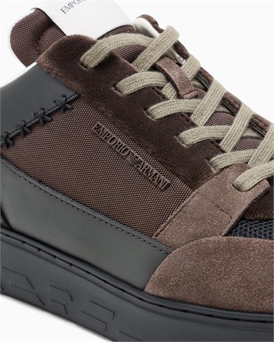 Emporıo Armani Erkek Süet ve File Detaylı Düşük Bilekli Kahverengi Sneaker EM004836 AF23155-M6489