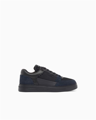 Emporıo Armani Erkek Süet ve File Detaylı Düşük Bilekli Siyah Sneaker EM004836 AF23155-MZ312
