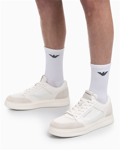 Emporıo Armani Erkek Süet Ve File Detaylar Bağcıklı Kauçuk Taban Beyaz Sneaker EM004836 AF24321-M0360