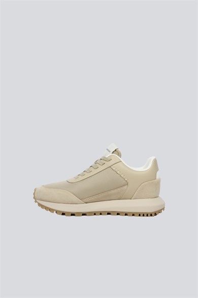 Emporıo Armani Erkek Süet ve File Detaylı Yuvarlak Burunlu Logo İmzalı Bej Sneaker EM004839 AF24321-M1359