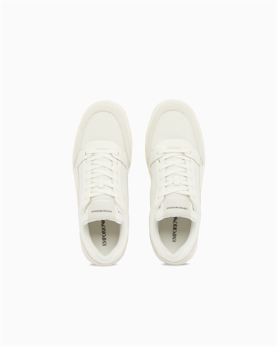 Emporıo Armani Erkek Süet Ve File Detaylar Bağcıklı Kauçuk Taban Beyaz Sneaker EM004836 AF24321-M0360