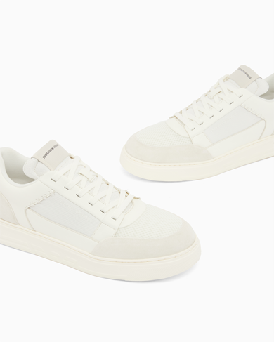 Emporıo Armani Erkek Süet Ve File Detaylar Bağcıklı Kauçuk Taban Beyaz Sneaker EM004836 AF24321-M0360