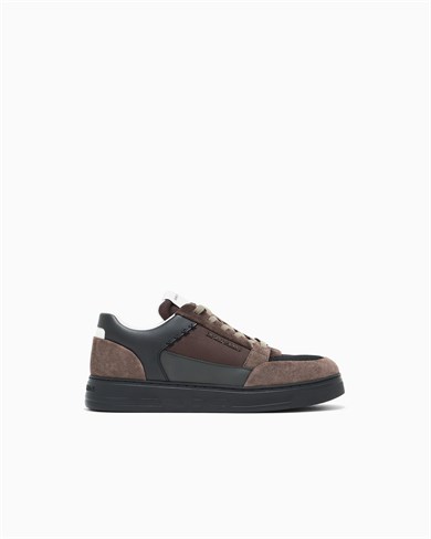 Emporıo Armani Erkek Süet ve File Detaylı Düşük Bilekli Kahverengi Sneaker EM004836 AF23155-M6489