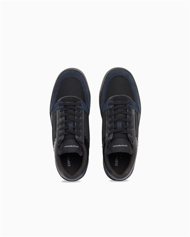 Emporıo Armani Erkek Süet ve File Detaylı Düşük Bilekli Siyah Sneaker EM004836 AF23155-MZ312