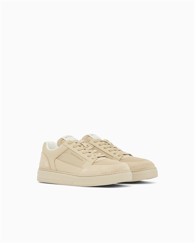 Emporıo Armani Erkek Süet Ve File Detaylar Bağcıklı Kauçuk Taban Bej Sneaker EM004836 AF24321-M1359