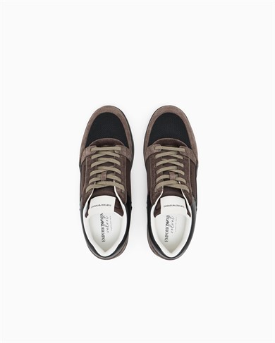 Emporıo Armani Erkek Süet ve File Detaylı Düşük Bilekli Kahverengi Sneaker EM004836 AF23155-M6489