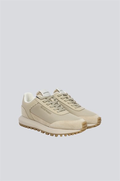 Emporıo Armani Erkek Süet ve File Detaylı Yuvarlak Burunlu Logo İmzalı Bej Sneaker EM004839 AF24321-M1359