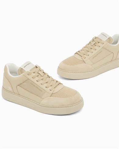 Emporıo Armani Erkek Süet Ve File Detaylar Bağcıklı Kauçuk Taban Bej Sneaker EM004836 AF24321-M1359