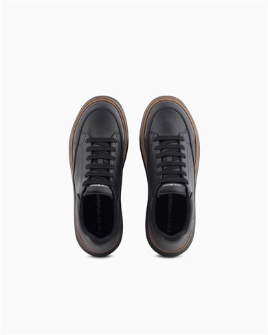 Emporıo Armani Erkek Topuk Kısmı Logo Desenli Kalın Rahat Taban Bağcıklı Siyah Sneaker EM003067 AF10848-UC001