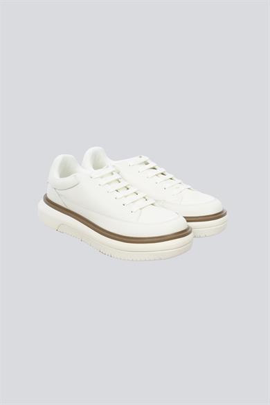 Emporıo Armani Erkek Topuk Kısmı Logo Desenli Kalın Rahat Taban Bağcıklı Beyaz Sneaker EM003067 AF10848-U0003