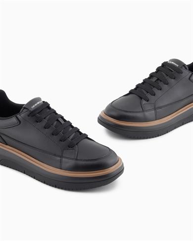 Emporıo Armani Erkek Topuk Kısmı Logo Desenli Kalın Rahat Taban Bağcıklı Siyah Sneaker EM003067 AF10848-UC001