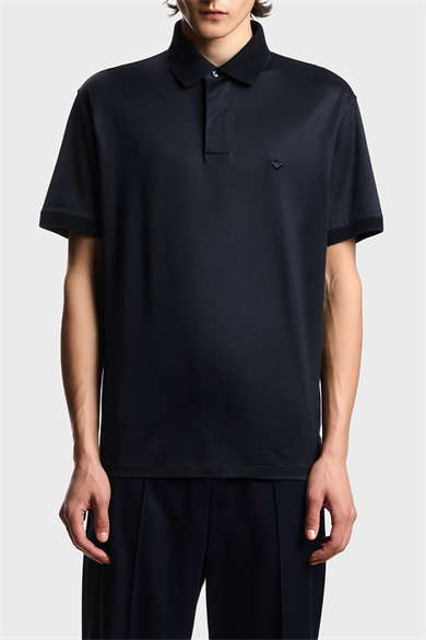 Emporıo Armani Erkek Yuvarlak Mikro Kartal Desenli Hafif ve Nefes Alabilen Pamuklu Kısa Kollu Lacivert Polo Yaka T-Shirt EM004588 AF10017-UB118