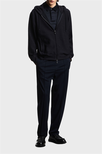 Emporıo Armani Erkek Yuvarlak Mikro Kartal Desenli Hafif ve Nefes Alabilen Pamuklu Kısa Kollu Lacivert Polo Yaka T-Shirt EM004588 AF10017-UB118