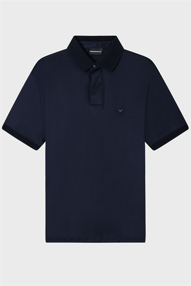 Emporıo Armani Erkek Yuvarlak Mikro Kartal Desenli Hafif ve Nefes Alabilen Pamuklu Kısa Kollu Lacivert Polo Yaka T-Shirt EM004588 AF10017-UB118