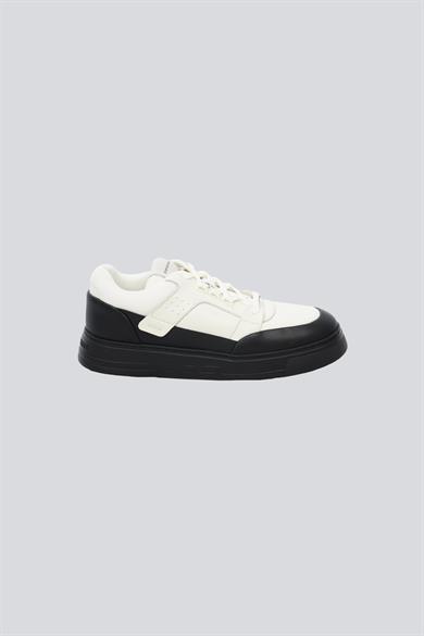 Emporıo Armani Erkek Yuvarlak Burun Bağcıklı Deri File Detaylı Siyah Sneaker EM002855 AF18018-MC024