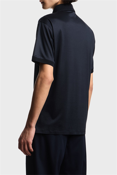 Emporıo Armani Erkek Yuvarlak Mikro Kartal Desenli Hafif ve Nefes Alabilen Pamuklu Kısa Kollu Lacivert Polo Yaka T-Shirt EM004588 AF10017-UB118
