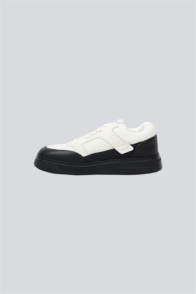 Emporıo Armani Erkek Yuvarlak Burun Bağcıklı Deri File Detaylı Siyah Sneaker EM002855 AF18018-MC024