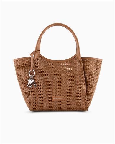 Emporıo Armani Kadın Metalik Logo Aksesuarlı Örgü Desenli Çıkarılabilir İç Bölmeli Kahverengi Omuz Çantası EW001009 AF14309-U6164