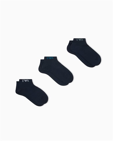 Emporıo Body Erkek Bilek Hizasında Esnek Pamuklu Logo Detaylı Üçlü Paket Lacivert Çorap EM000550 AF26377-MB153
