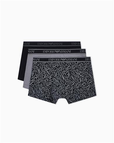 Emporıo Body Erkek Logolu Elastik Bantlı Streç Pamuklu 3lü Siyah Boxer EM000370 AF10779-MC198