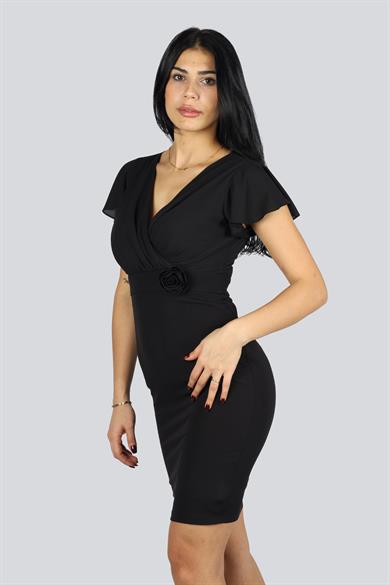 Explosıon Kadın Slim Fit Kısa Kollu Pamuklu Siyah Elbise EXP57396-SİYAH